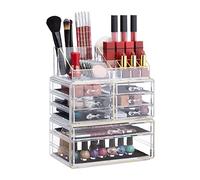 Relaxdays, Transparente-Dorado Organizador de Maquillaje con cajones, Fibra acrílica, Neceser apilable, 30 x 24 x 1