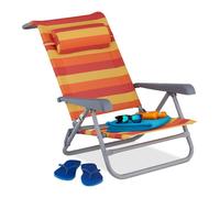 Relaxdays Tumbona Playa Plegable, Reclinable, Silla Piscina Reposacabezas, Brazos y Abrebotellas, Amarillo Rojo Naranja