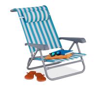 Relaxdays Tumbona playa plegable con reposacabezas blanco,azul,plata