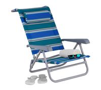 Relaxdays Tumbona Playa Plegable, Reclinable, Silla Piscina Reposacabezas, Brazos, Abrebotellas, Rayas Azul/Verde/Blanco