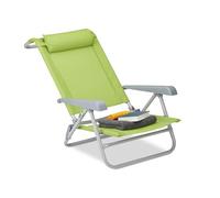 Relaxdays Tumbona Plegable con Reposacabezas, Abrebotellas, Reposabrazos Ajustable, Plástico, Acero, 120 kg, Verde