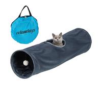 Relaxdays Túnel para Gatos, Felpa Suave, con Bola de Juguete, Tubo Gatuno Plegable, 88 x 25 cm, Laberinto, Gris, Acero, 88x25 cm