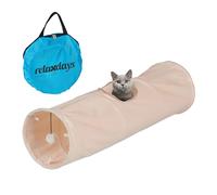 Relaxdays Túnel para Gatos, Felpa Suave, con Bola de Juguete, Tubo Gatuno Plegable, 88 x 25 cm, Laberinto, Beige, Poliéster, 88x25 cm