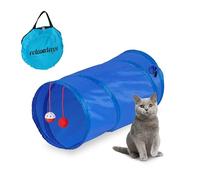 Relaxdays Túnel para Gatos Plegable, 50 x 25 cm, Tubo para Gatitos con Juguetes y Bolsa, Juego Interactivo, Azul