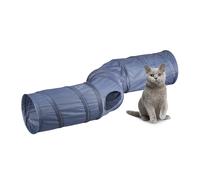 Relaxdays Túnel para Gatos, Tubo Plegable, en Forma de S, 25 x 131,5 x 35 cm, Juguetes para Felinos, 4 Salidas, Gris