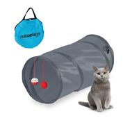 Relaxdays Túnel para Gatos Plegable, 50 x 25 cm, Tubo para Gatitos con Juguetes y Bolsa, Juego Interactivo, Gris, Poliéster