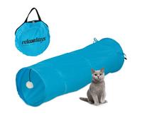 Relaxdays Túnel para Gatos Plegable, 88 x 25 cm, Tubo para Gatitos con Juguetes y Bolsa, Interactivo, Azul, Poliéster