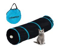 Relaxdays Túnel para Gatos Plegable, 88 x 25 cm, Tubo para Gatitos con Juguetes y Bolsa, Interactivo, Negro