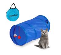 Relaxdays Túnel para Gatos Plegable, 50 x 25 cm, Tubo para Gatitos con Juguetes y Bolsa, Juego Interactivo, Azul