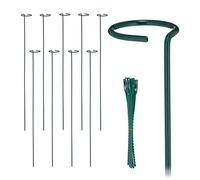 Relaxdays Tutores de Metal para Plantas, Set de 10, Guías con Anillo, 80 cm Largo, Estacas de Jardín, con Bridas, Verde, Acero