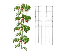 Relaxdays Tutores para Tomates, Pack de 3, Soportes Entutorar Plantas, 5 Anillos, 150 x 28 cm, Metal y Plástico, Negro