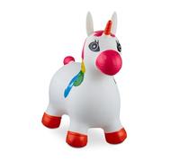 Relaxdays Unicornio Saltarín Hinchable, con Hinchador, hasta 50 kg, sin BPA, Animal Saltador para Niños, Blanco, 100% plástico, 1 Unidad