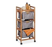 Relaxdays Unidad de Almacenamiento Estantería con Cestas Ropa Sucia, 1 Balda y 3 Cestitos de Tela, 96x43,5x33,5 cm, Estante Nogal, Natural/Gris, Algodón