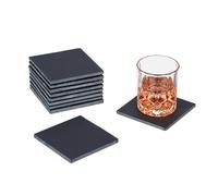Relaxdays Unidades Posavasos de Pizarra, Set de 10, Apoyavasos para Bebidas Cuadrados, 10 x 10 cm, Platos para Sushi, Antracita, Fieltro