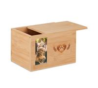 Relaxdays Urna para Mascotas de Bambú, Cenizario para Perro y Gato, Sitio para Foto, 14,5 x 19,5 x 14,5 cm, Natural