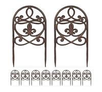 Relaxdays Valla Jardín, Set de 10, Hierro Fundido, 32,5 x 17,5 cm, Diseño Vintage, Bordura Huerto para Clavar, Marrón