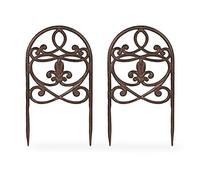 Relaxdays Vallas Jardín, 2 Paneles de 32,5 x 17,5 cm, Borduras Huerto, Cerramiento Césped, Hierro Fundido, Marrón Oscuro