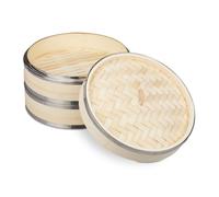 Relaxdays Vaporera de bambú de 2 pisos marrón claro,plata