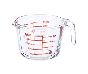 Relaxdays Vaso Medidor Cristal, 250 ml, Resistente al Calor, Apto Microondas, Escala en ml, oz, Cups, Transparente
