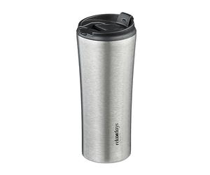 Relaxdays Vaso Térmico Café sin BPA, 400 ml, Bebidas Calientes y Frías, Taza Hermética, Acero INOX., Plateado y Negro