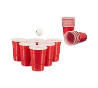 Relaxdays Vasos Beer Pong, Pack 50 Unidades, para Fiestas, Plástico, 16 oz, para Bebidas o Cerveza o Cócteles, Rojo