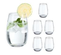 Relaxdays Vasos de Cristal Agua, Juego de 6, Aptos para Lavavajillas, para Zumo o Cocteles, 400 ml, Vidrio, Transparente