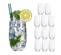 Relaxdays Vasos de Cristal, Juego de 12, Aptos para Lavavajillas, para Zumo, Cubata o Cocteles, 520 ml, Transparentes