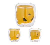 Relaxdays Vasos Doble Pared, Set 3, Oso Polar, Oso Pardo, Panda, 300ml, Vidrio de Borosilicato, Aislantes, Transparente