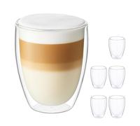 Relaxdays Vasos de Doble Pared para Latte Macchiato, Set 6, Vidrio, 350 ml, Aptos para Lavavajillas, Café, Transparente, 6 Unidades
