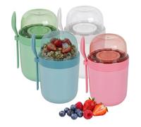 Relaxdays Vasos de yogur y muesli, set de 4, aptos para microondas | 3 compartimentos, con cuchara, herméticos, 400/280 ml
