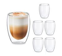 Relaxdays Vasos de Doble Pared para Latte Macchiato, Set de 6, Vidrio, 350 ml, Aptos para Lavavajillas, Transparente