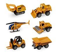 Relaxdays Vehículos Construcción Niños, Set 6 Excavadoras Juguete, Miniconstrucción, Desde 3 Años, Metal, Naranja/Negro