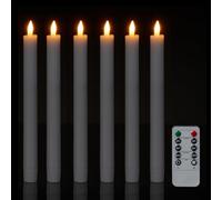 Relaxdays Velas LED, 6, Mando a Distancia y Temporizador, con Llama Artificial Parpadeante, Cera Real, Blanco, 30% plástico 70%, 6er Set