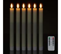 Relaxdays Velas LED, 6, Mando a Distancia y Temporizador, con Llama Artificial Parpadeante, Cera Real, Crema, 30% plástico 70%, 6er Set