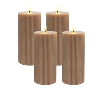 Relaxdays Velas LED con Llama Parpadeante, Cera Real, Ranuras, sin Llama, Set de 4, 18 x 7,5 cm, Color Mocha-Mousse