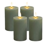 Relaxdays Velas LED con Llama Parpadeante, Cera Real, Set de 4, Medidas 13×7.5×7.5 cm, Color Salvia