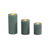 Relaxdays Velas LED con Llama Parpadeante, Set de 3 en Caqui, Cera Real, con Ranuras, sin Llama, 18x7.5x7.5 cm
