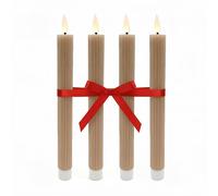 Relaxdays Velas LED de Cera Real, Set de 4, Llama Parpadeante, Ranuras, sin Llama, Moca, 25 x 2 cm