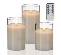 Relaxdays Velas LED de cristal set de 3 blanco,transparente