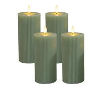 Relaxdays Velas LED, Pack 4, Llama Parpadeante, Cera Real, sin Llama, Salvia, 18 x 7,5 cm