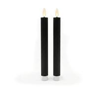 Relaxdays Velas LED Parpadeantes, Cera Real, Negras | Set de 2 velas de 25 x 2 cm, sin llama, con ranuras para un ambiente acogedor.