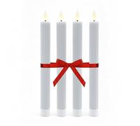 Relaxdays Velas LED, Set 4, Llama Parpadeante, Cera Real, estriadas, sin Llama, Gris Claro, 25 x 2 cm