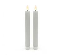 Relaxdays Velas LED, set de 2, Al. x Ø: 25 x 2 cm, gris claro | Llama parpadeante, cera real, ranuras, sin llama