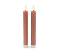 Relaxdays Velas LED, set de 2, Al. x Ø: 25 x 2 cm, rosa antiguo | Llama parpadeante, cera real, con estrías, sin llama