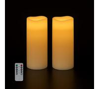 Relaxdays Velas LED, Set de 2, Mando a Distancia y Temporizador, Velitas con Llama Parpadeante, Cera Real, Blanco, 30% plástico 70%, 2 Unidades