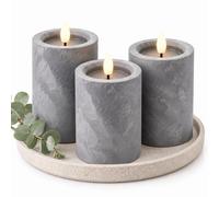Relaxdays Velas LED, set de 3, (Al x Ø): 12,5 x 7,5 cm, gris | llama parpadeante, temporizador, acabado hormigón, velas sin llama