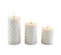 Relaxdays Velas LED Set de 3, Diferentes tamaños, Llama Parpadeante, Cera Real, diseño retorcido, Blancas 18.5x7.5x7.5 c