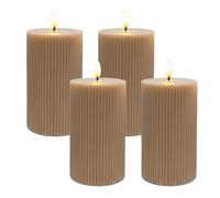 Relaxdays Velas LED, set de 4, 13 x 7,5 cm, llama parpadeante, cera real, con ranuras, sin llama, color moca