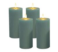 Relaxdays Velas LED, set de 4, Al x Ø: 18 x 7,5 cm, llama parpadeante, cera real, ranuras, sin llama, caqui