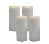 Relaxdays Velas LED, set de 4, Al x Ø: 18 x 7,5 cm, llama parpadeante, cera real, ranuras, sin llama, gris claro